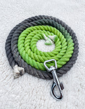 Load image into Gallery viewer, 4ft long 12mm Green to Grey Hand Ombre Dyed Rope Lead