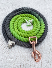 Load image into Gallery viewer, 4ft long 12mm Green to Grey Hand Ombre Dyed Rope Lead