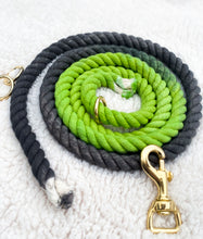 Load image into Gallery viewer, 4ft long 12mm Green to Grey Hand Ombre Dyed Rope Lead
