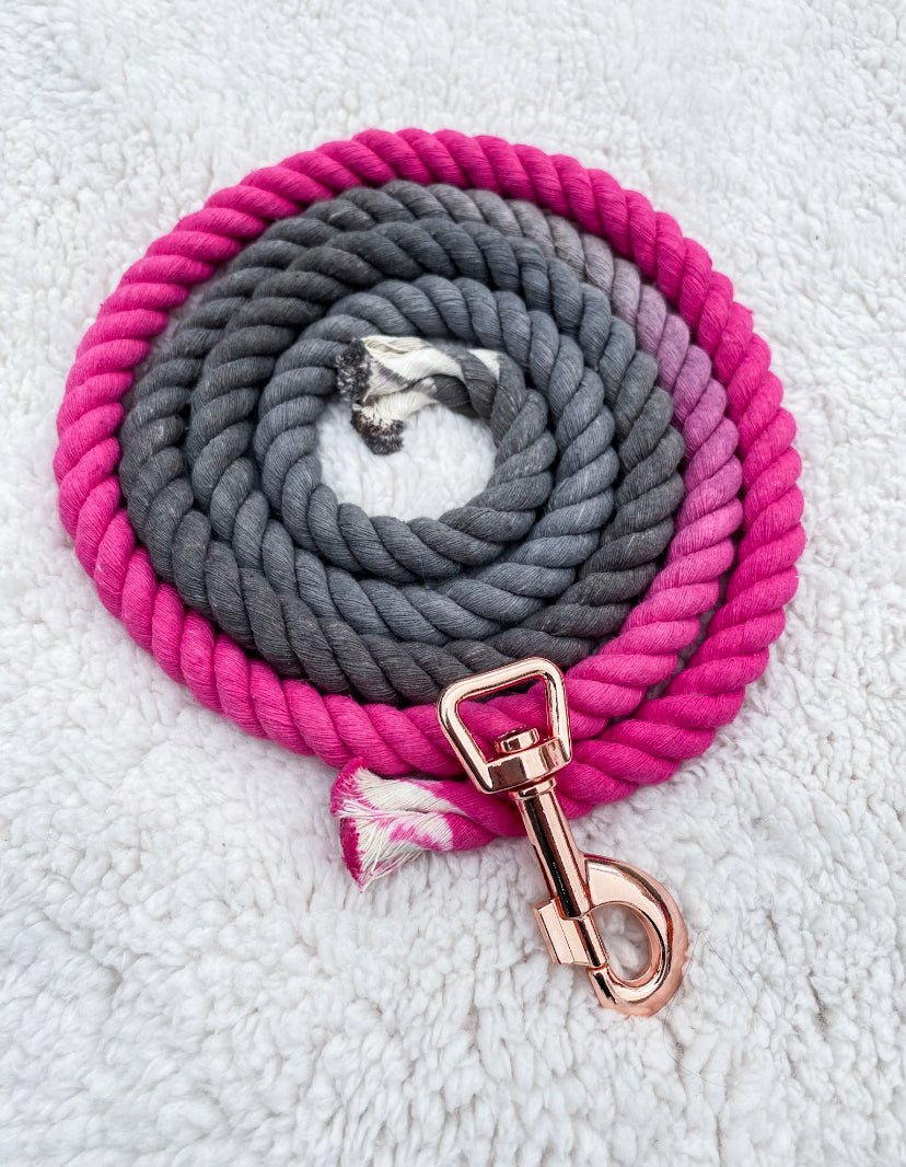 4ft long 12mm Pink and Grey Ombre Hand Dyed Rope Lead