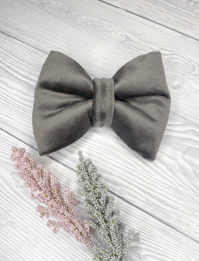 Dark Grey Luxe Velvet Bow Tie
