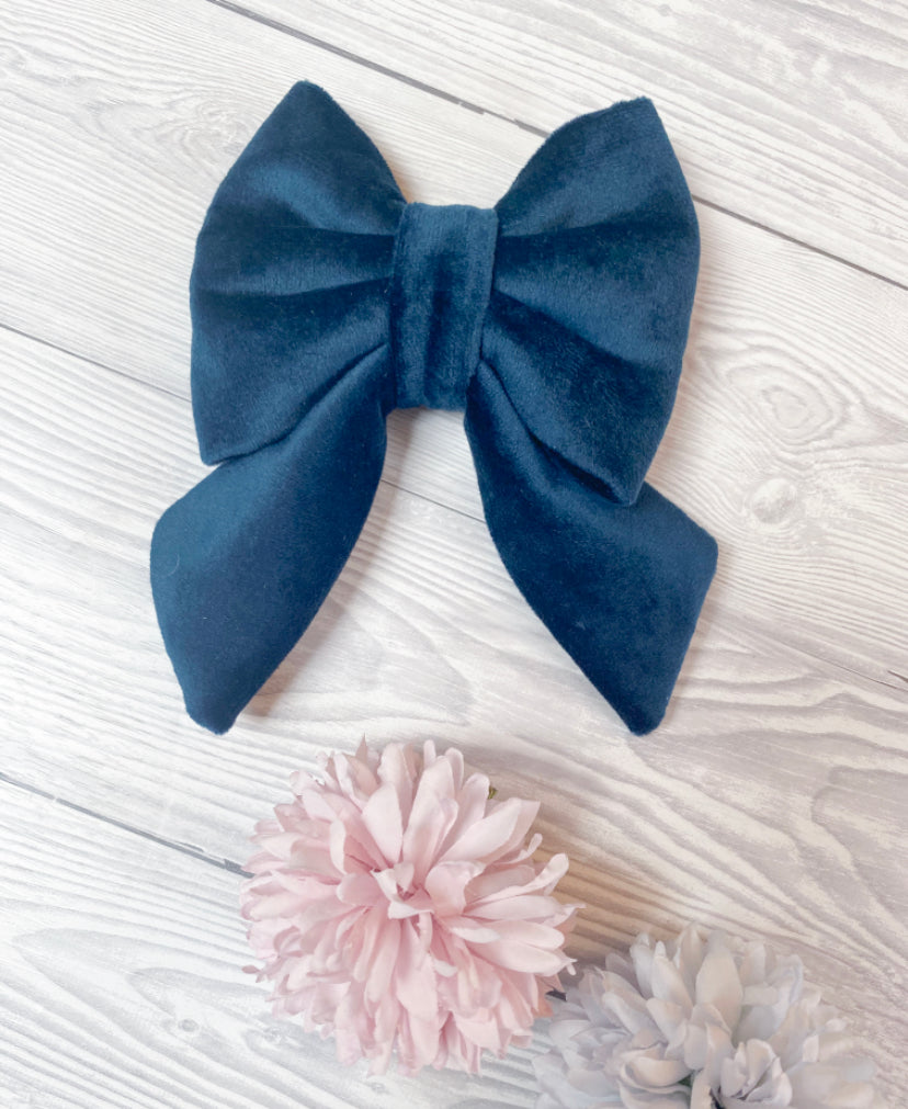 Navy Luxe Velvet Sailor Bow